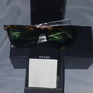 Prada Tortoise Men's Frame Sunglasses with Green Lenses